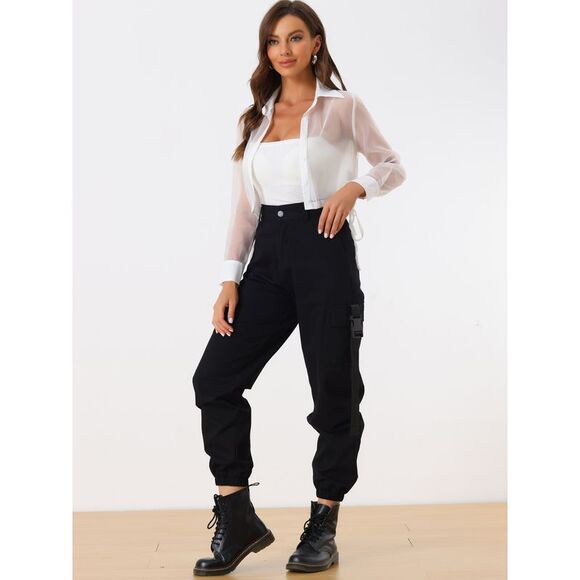 See Through Top Long Sleeve Button Down Cropped Jacket White - Picture 2 of 5